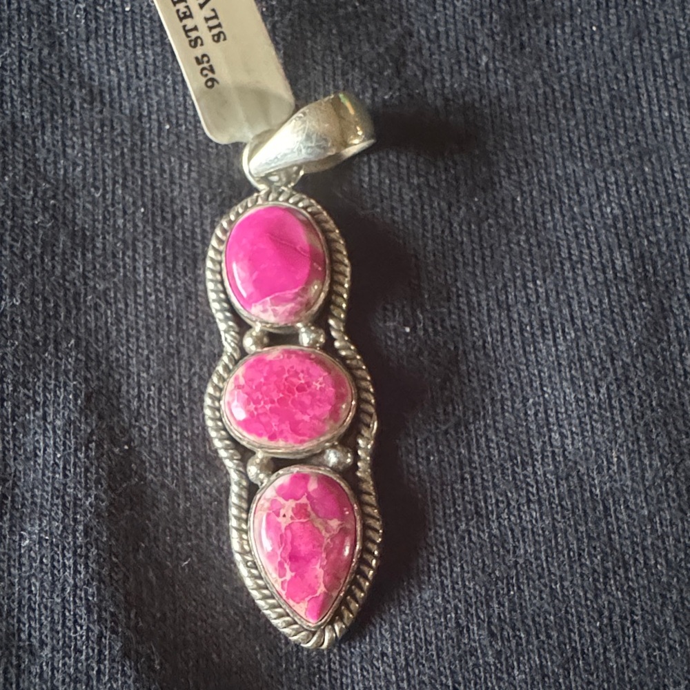Southwestern Hot Pink sea sediment Silver Pendant